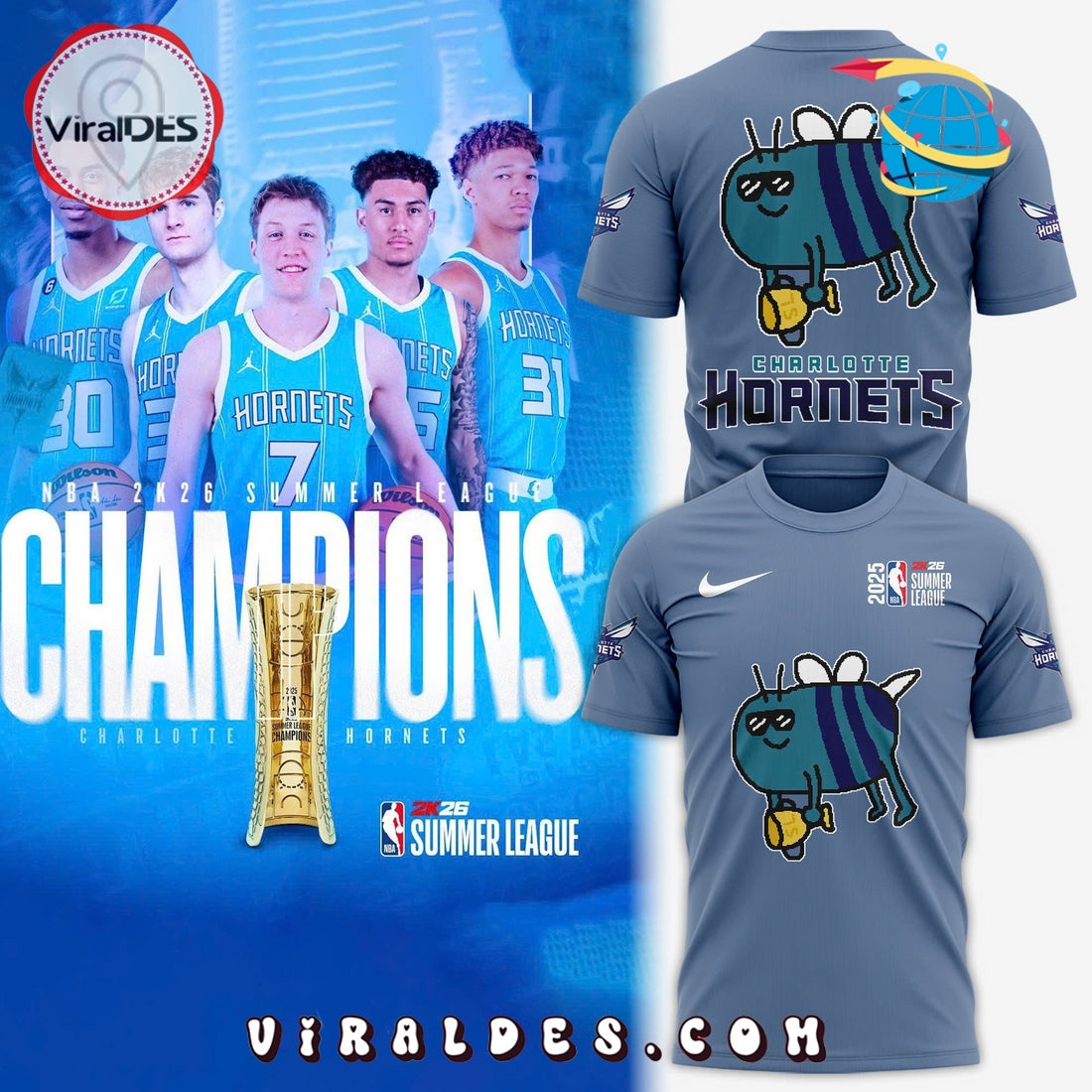 Charlotte Hornets New Bee Wins Logo Blue Hoodie
