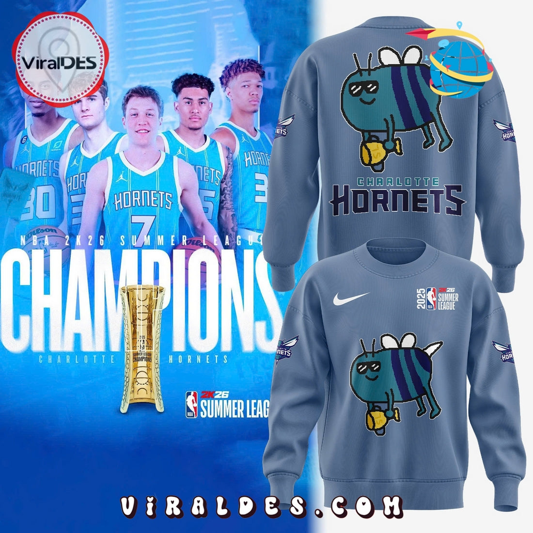 Charlotte Hornets New Bee Wins Logo Blue Hoodie