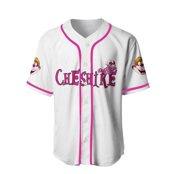 Chesire Cat Alice In Wonderland White Pink Disney Unisex Cartoon Graphics Casual Outfits Custom Baseball Jersey Gifts for Fans - lylyprint.com