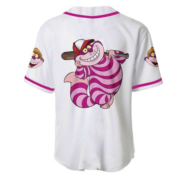 Chesire Cat Alice In Wonderland White Pink Disney Unisex Cartoon Graphics Casual Outfits Custom Baseball Jersey Gifts for Fans - lylyprint.com