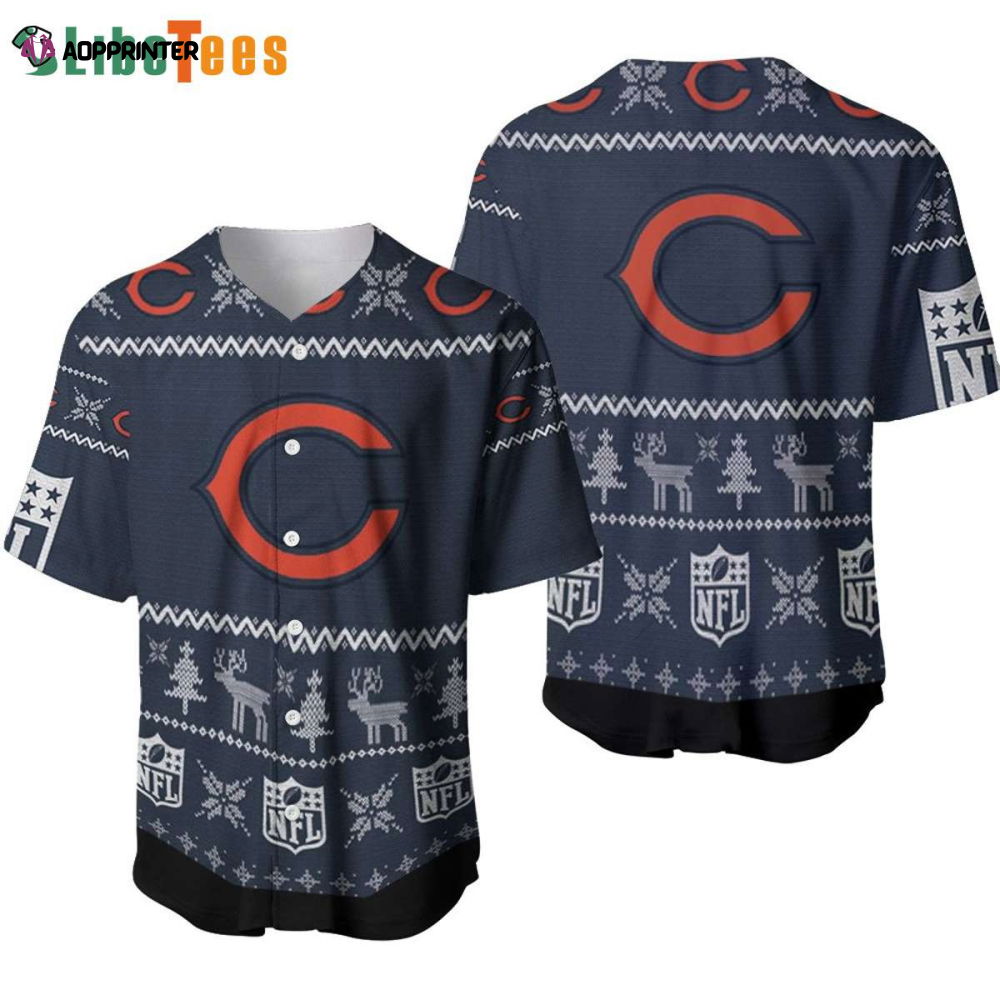 Chicago Bears Baseball Jersey Christmas Pattern And Logo, Chicago Bears Gifts - Perfect Gifts For Your Loved Ones Jersey Shirt - Aopprinter
