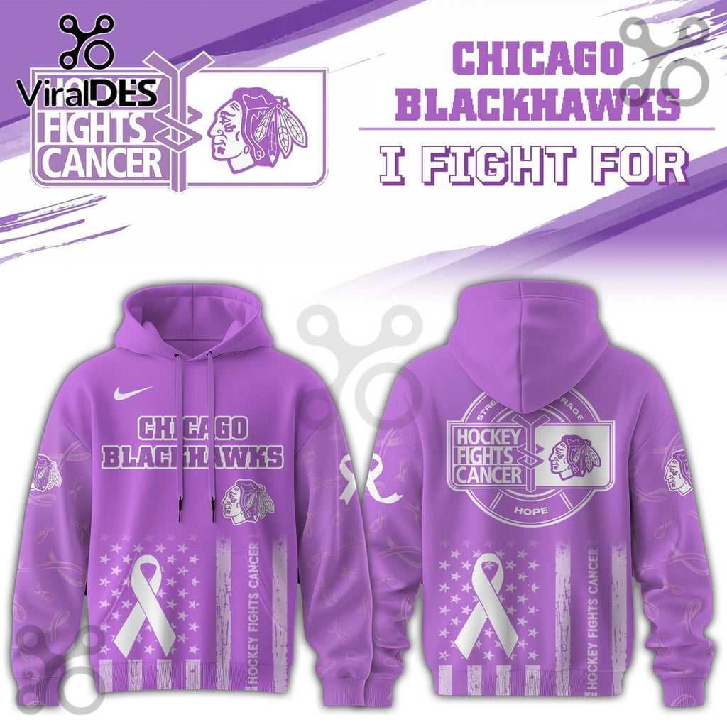 Chicago Blackhawks Hockey Fights Cancer Purple Ribbon Hoodie