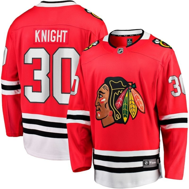 chicago blackhawks #30 spencer knight home breakaway jersey - red