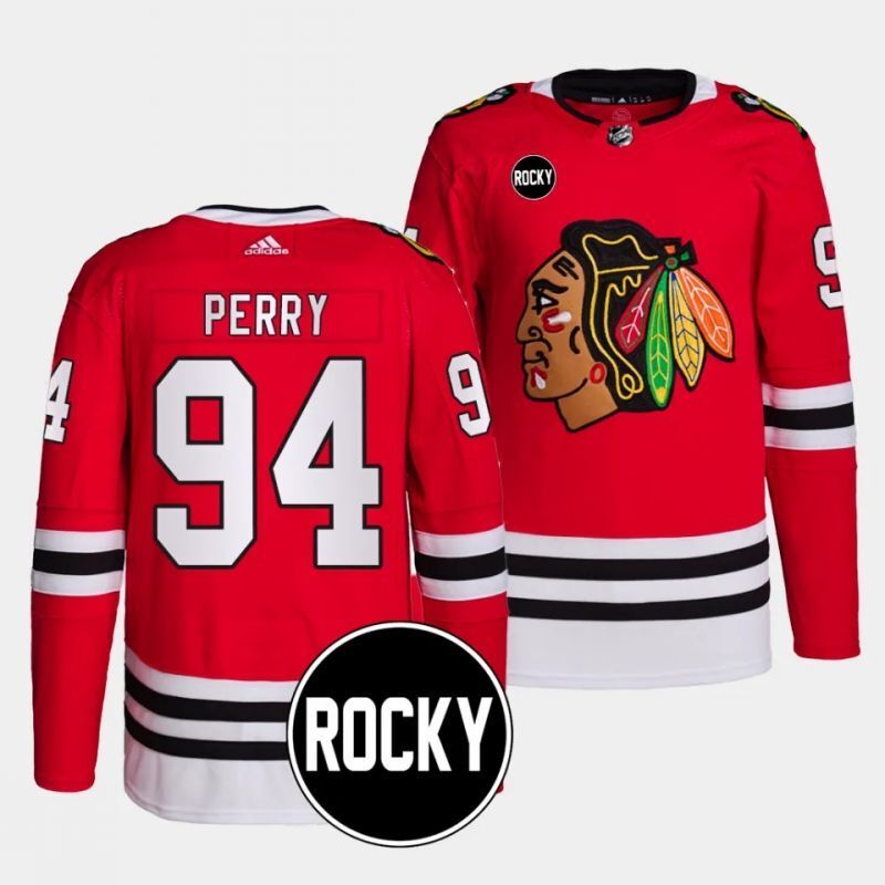 chicago blackhawks #94 corey perry 2023-24 authentic home red rocky patch jersey