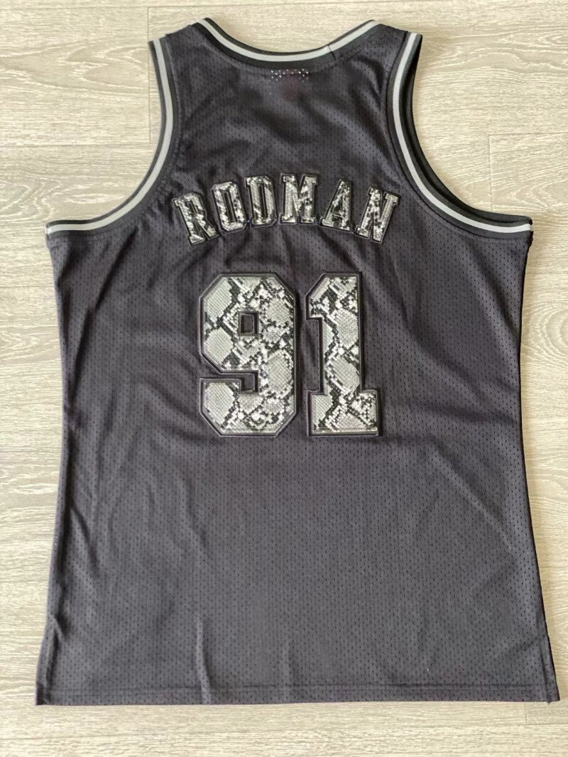 chicago bulls #91 dennis rodman 1997-98 leather snakeskin Bulls 91 # Rodman 97-98 Black Embroidered Jersey Style 1