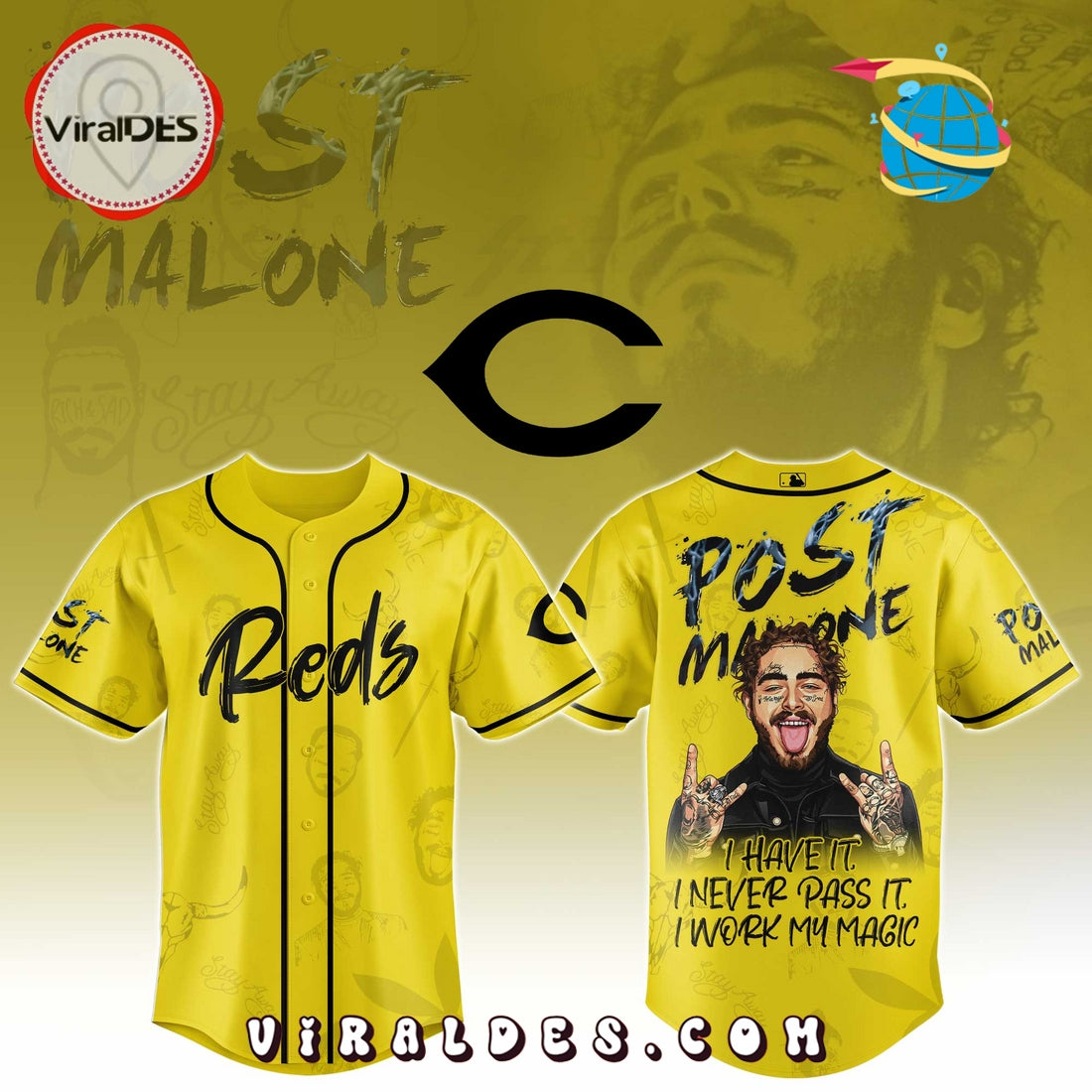 Cincinnati Reds x Post Malone Tour 2025 Baseball Jersey