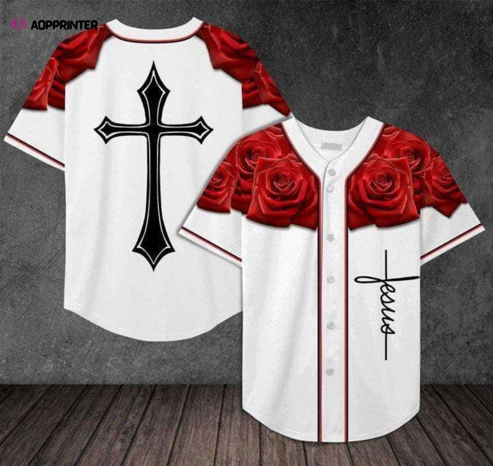 Colorful Cross and Rose White Baseball Jersey Full Size Unisex S-5XL - Aopprinter