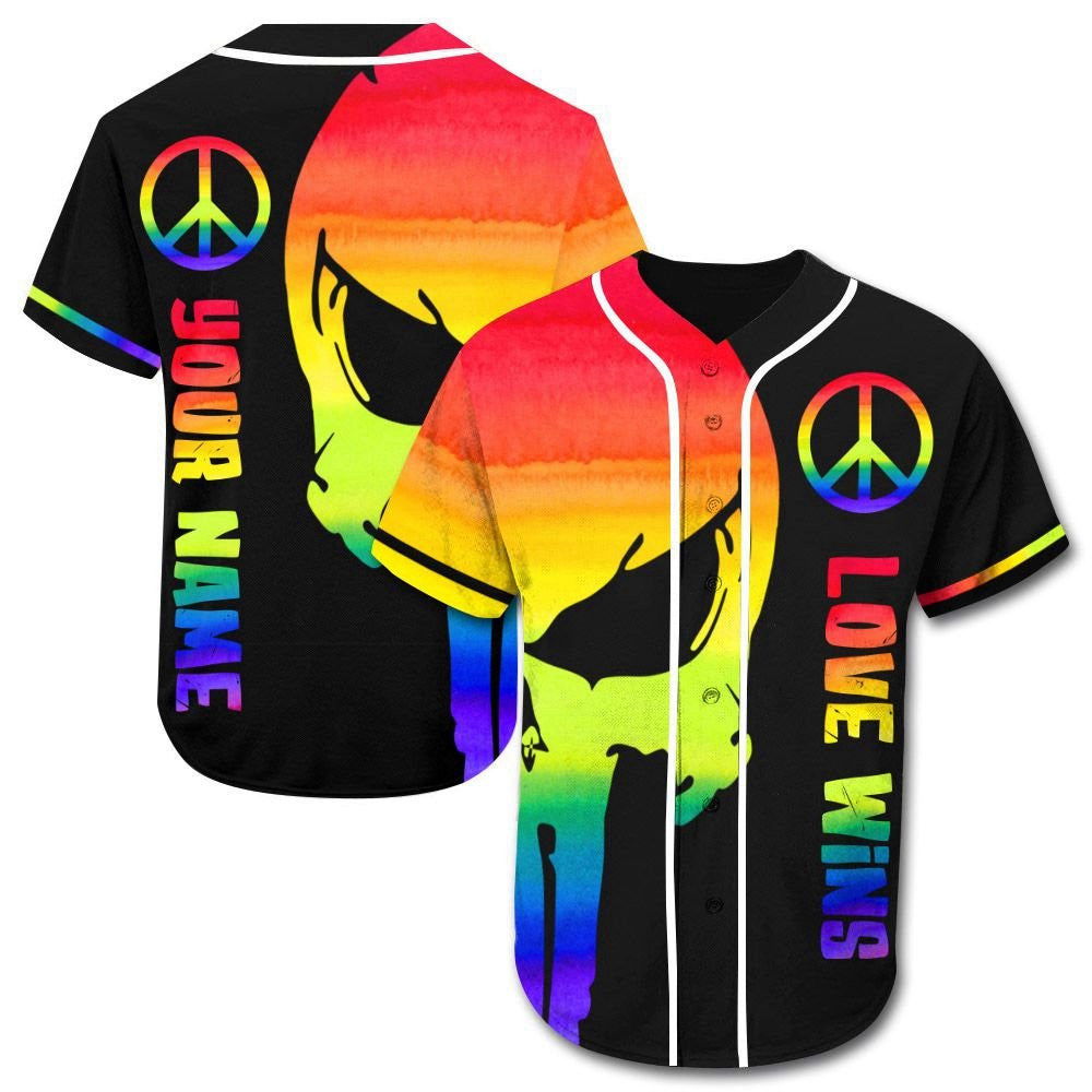 Colorful Custom Name LGBT Pride Skull Baseball Jersey Love Wins Adult Unisex S-5XL - Aopprinter