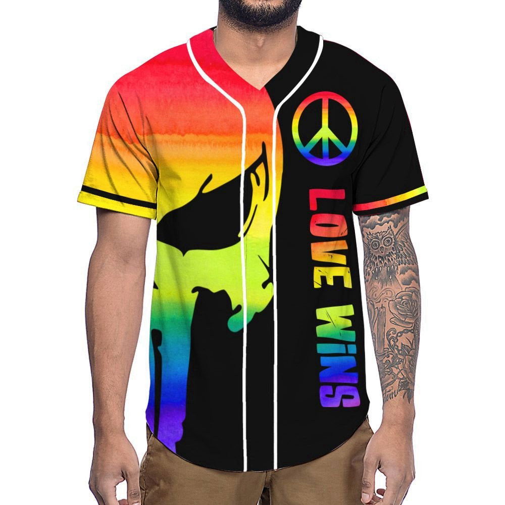 Colorful Custom Name LGBT Pride Skull Baseball Jersey Love Wins Adult Unisex S-5XL - Aopprinter
