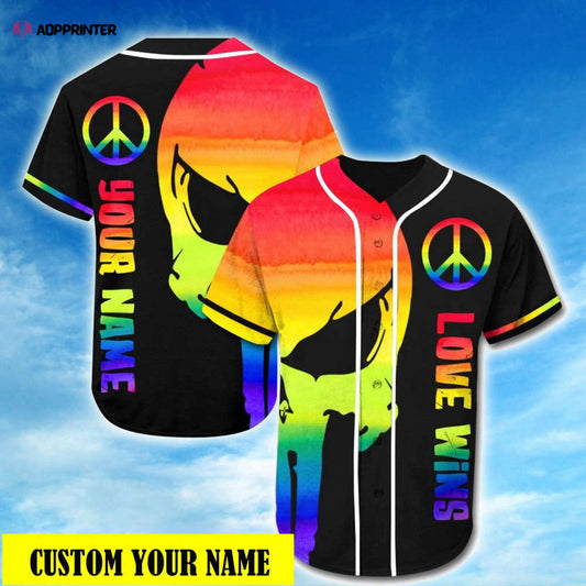 Colorful Custom Name LGBT Pride Skull Baseball Jersey Love Wins Adult Unisex S-5XL - Aopprinter