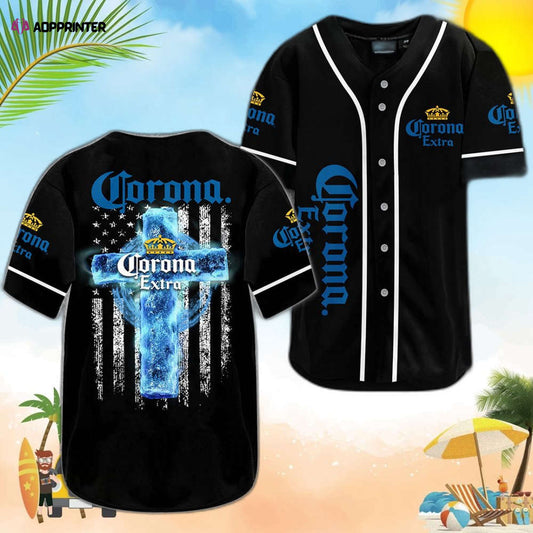 Corona Extra Cross U S Flag Baseball Jersey: Stylish Patriotic Apparel - Aopprinter