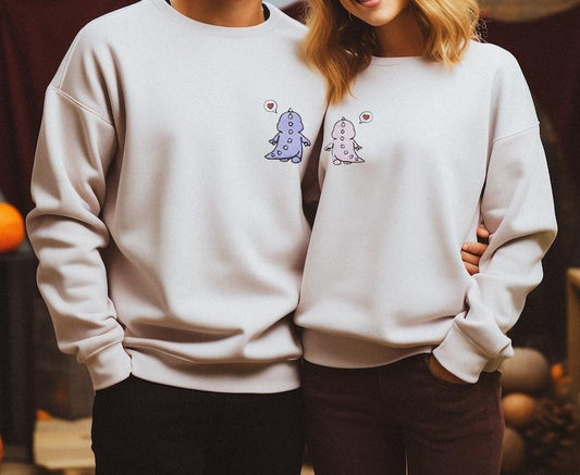 couple print dinosaur sweatshirts for couples gift for couples gift for friends matching crewneck  Hoodie and Sweater; T-shirt Cotton Womenswear Cotton Womenswear Clothing Light