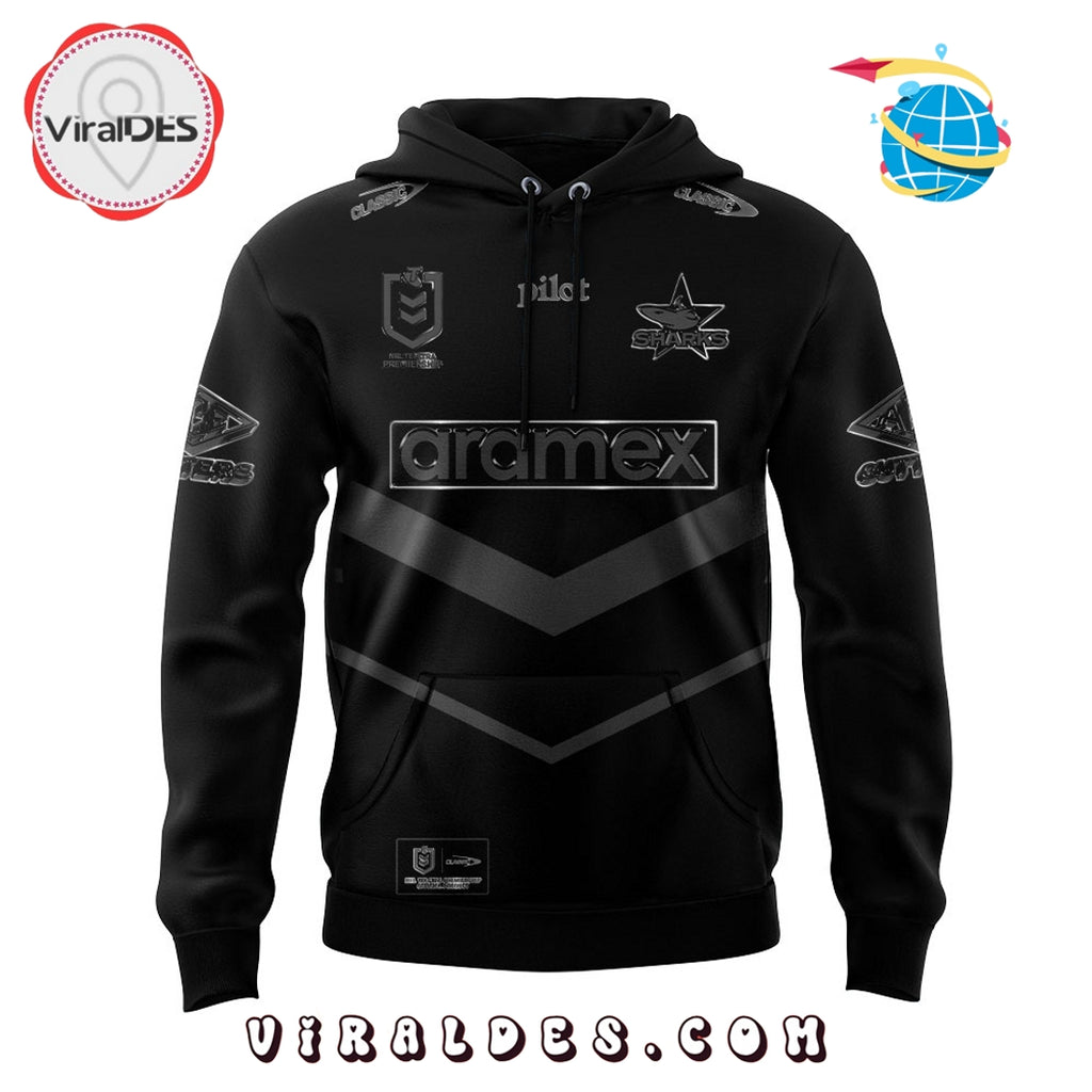 Cronulla Sharks Back In Black Old Logo Hoodie 2025