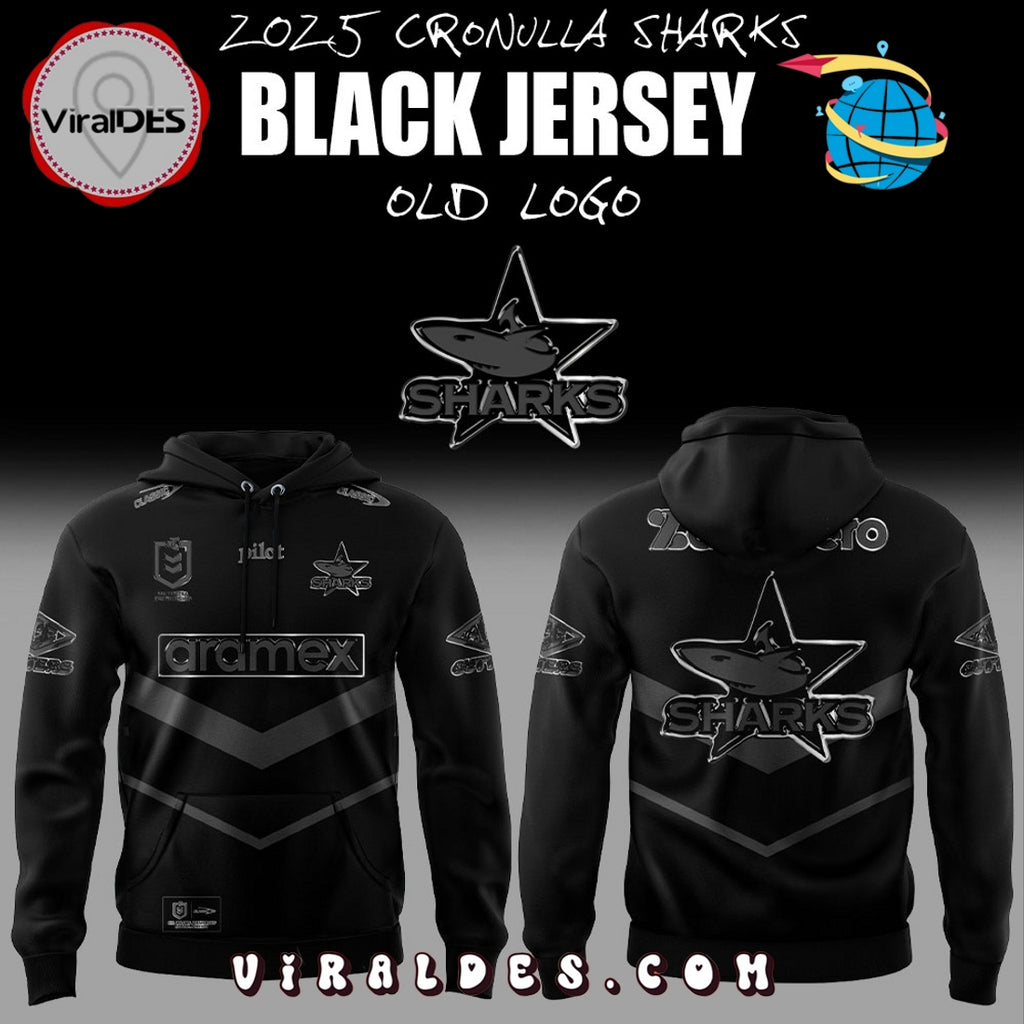 Cronulla Sharks Back In Black Old Logo Hoodie And Pants