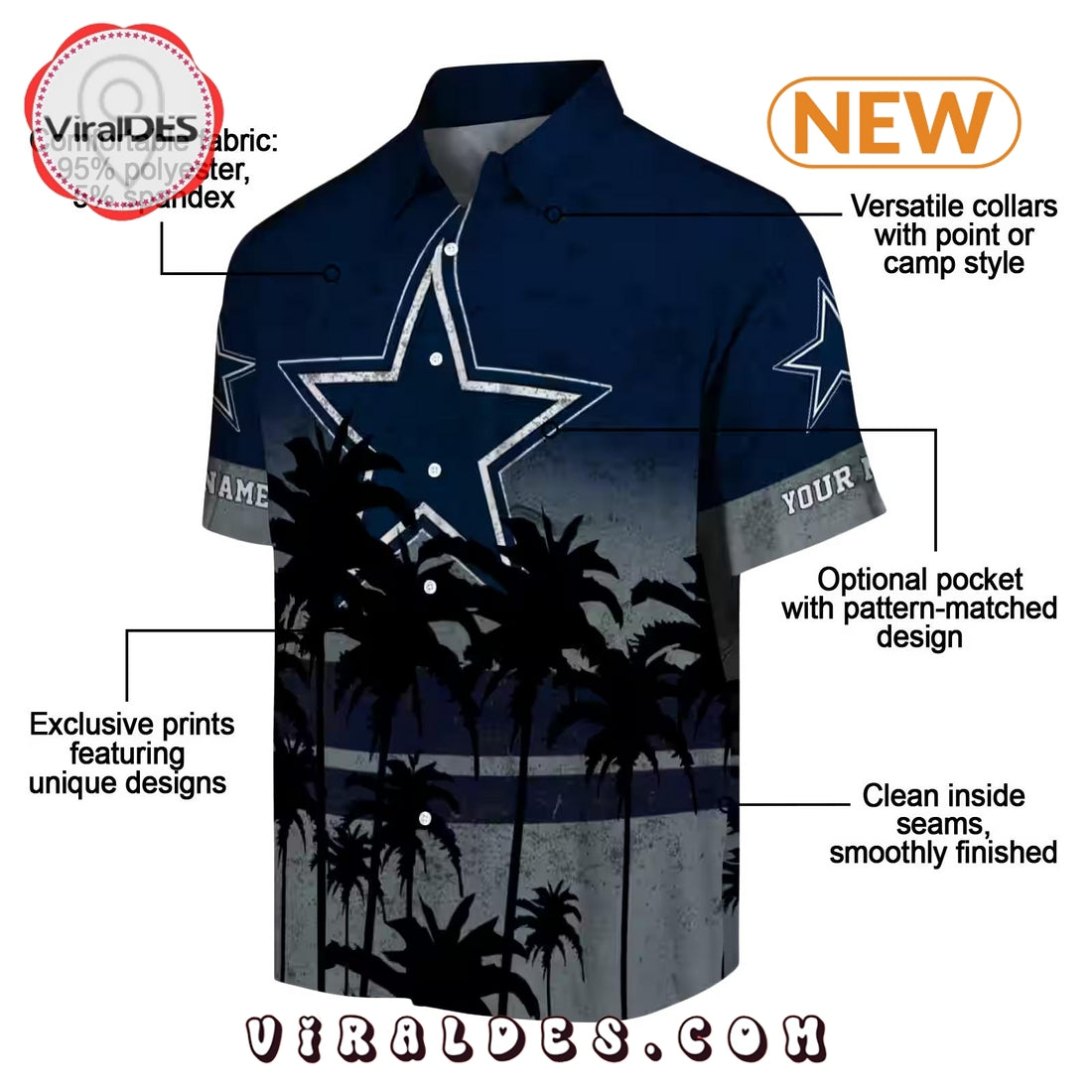 Custom Dallas Cowboys Sunset Pattern Hawaiian Shirt
