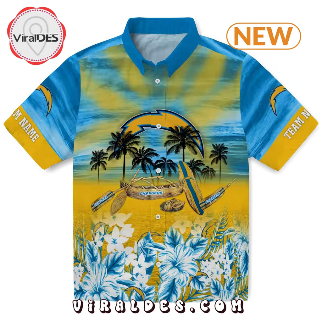Custom Los Angeles Chargers Tropical Canoe Hawaiian Shirt