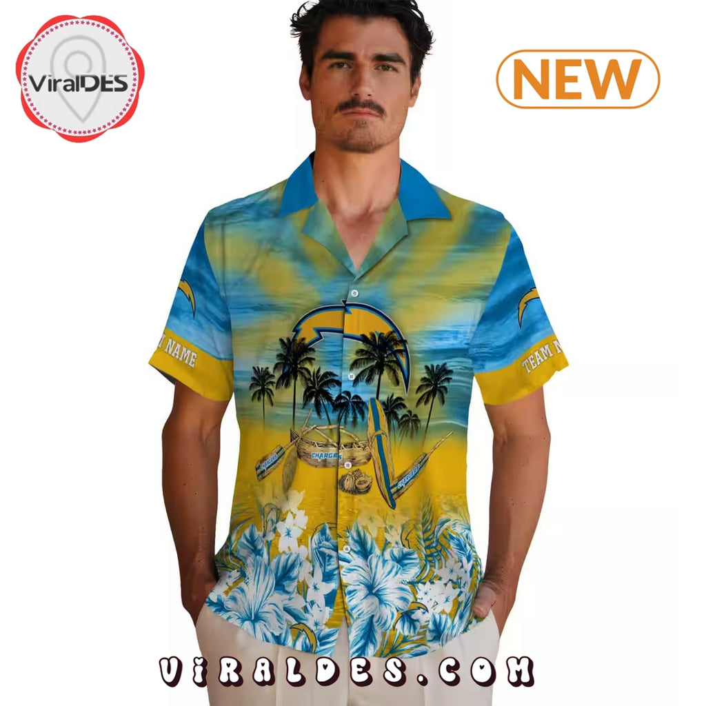 Custom Los Angeles Chargers Tropical Canoe Hawaiian Shirt