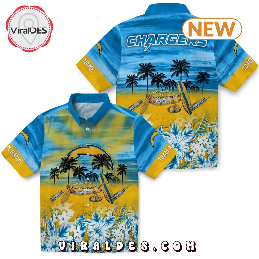 Custom Los Angeles Chargers Tropical Canoe Hawaiian Shirt