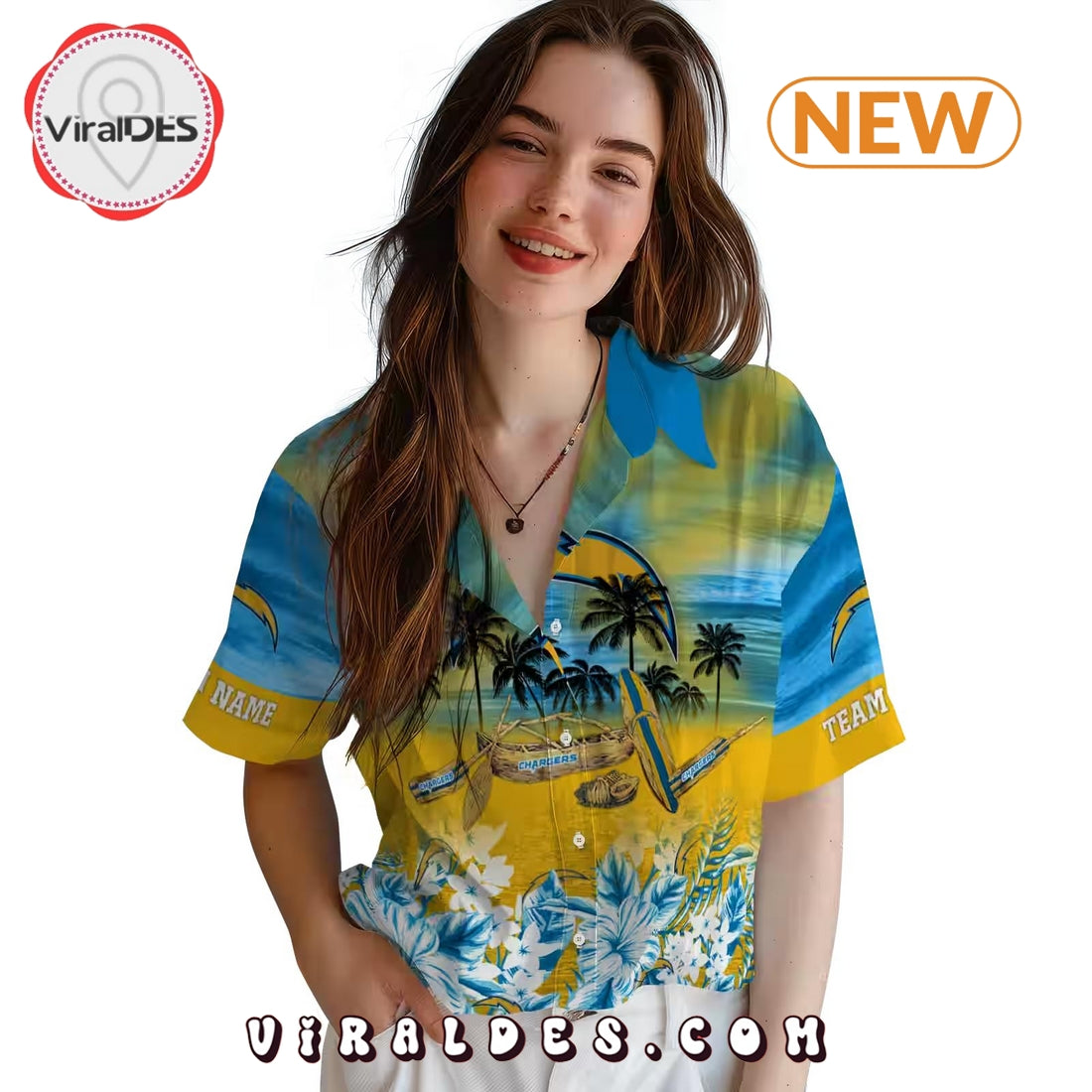 Custom Los Angeles Chargers Tropical Canoe Hawaiian Shirt