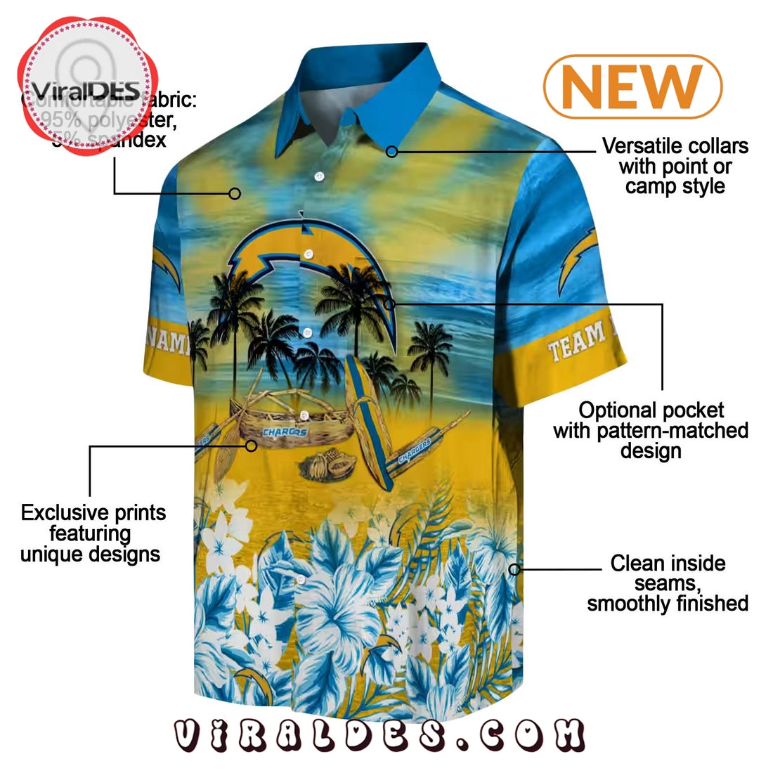 Custom Los Angeles Chargers Tropical Canoe Hawaiian Shirt