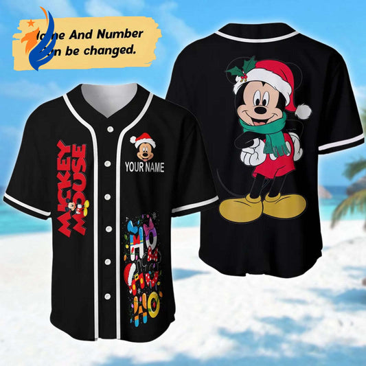 Custom Mickey Mouse Christmas Baseball Jersey - Festive Xmas Team Shirt for Cartoon Holiday Fans! - Bafud