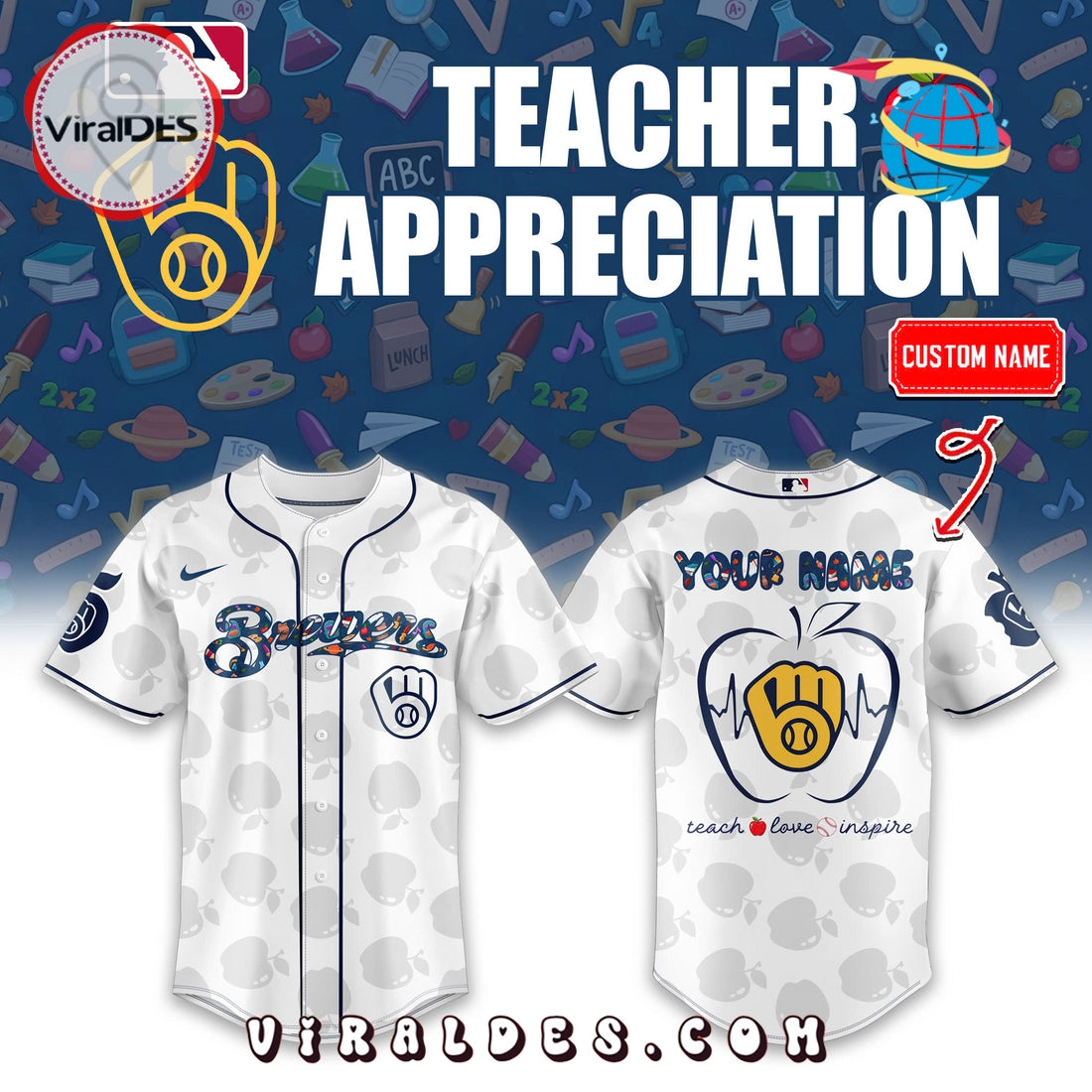 Custom Milwaukee Brewers 2025 Teacher Night Baseball Jersey