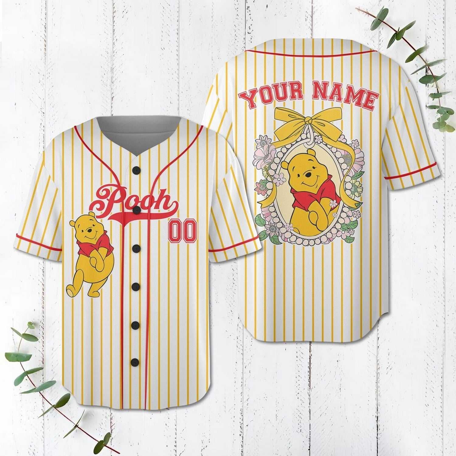 Custom Name And Number Coquette Bow Winnie Pooh Baseball Jersey T-Shirts, Hoodie, Sweatshirt | WearSparks.com (Image 1)