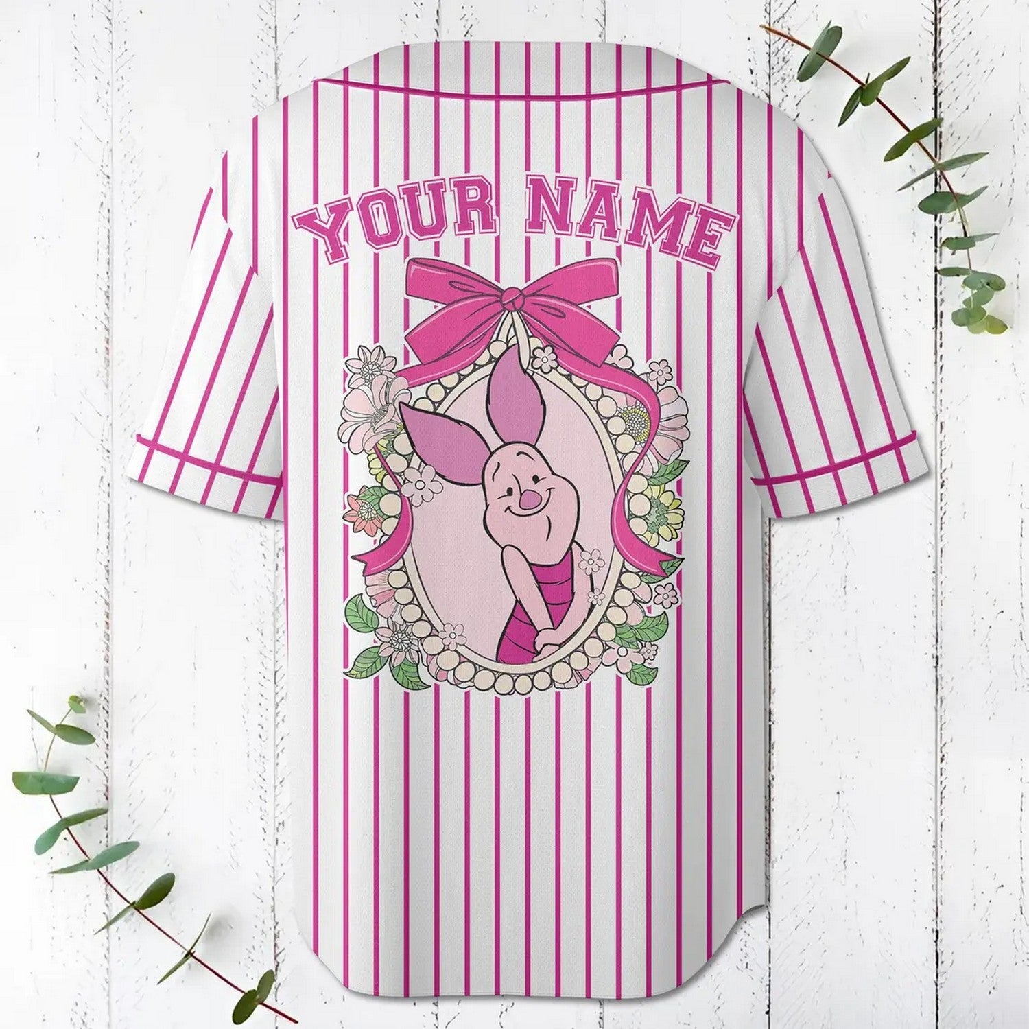 Custom Name And Number Coquette Bow Winnie The Pooh Piglet Baseball Jersey T-Shirts, Hoodie, Sweatshirt (Image 3)