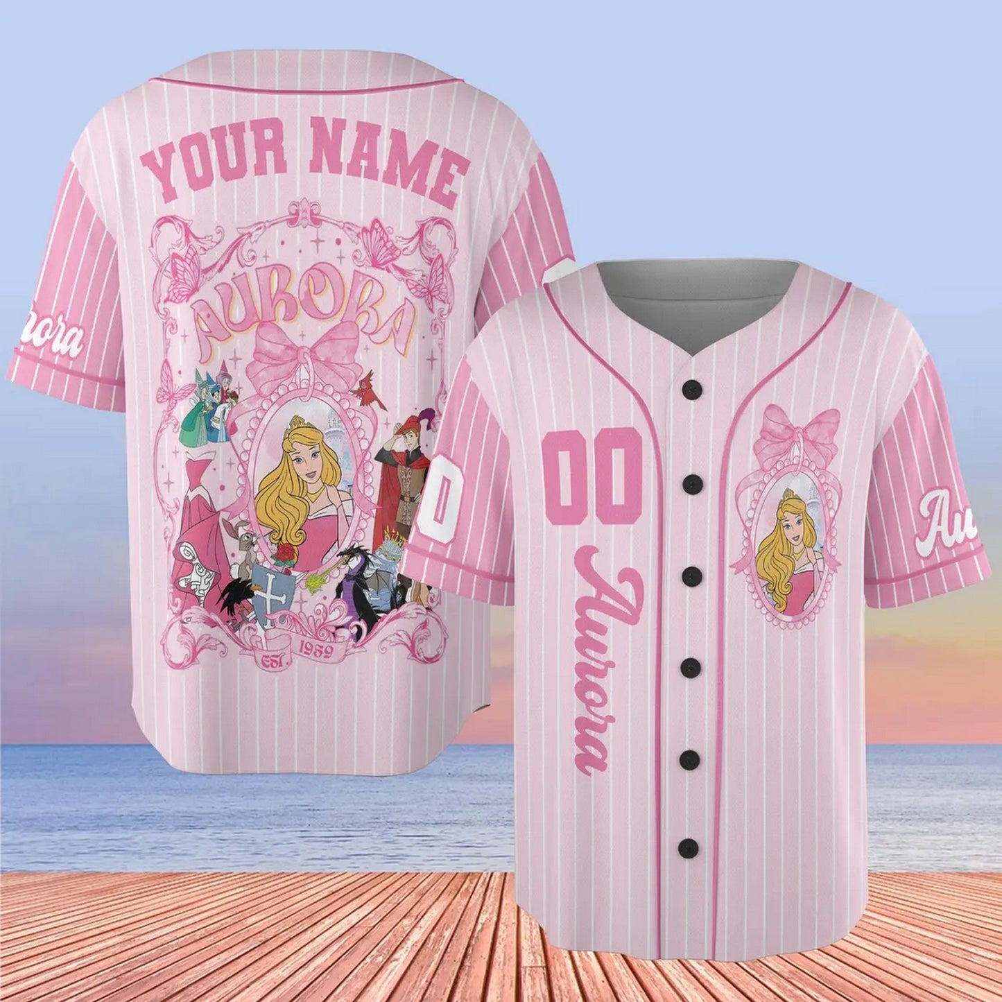 Custom Name And Number Coquette Princess Aurora Pink Baseball Jersey T-Shirts, Hoodie, Sweatshirt | WearSparks.com (Image 1)