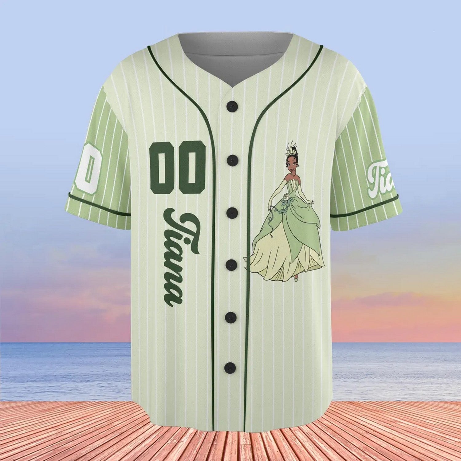 Custom Name And Number Coquette Princess Tiana Green Baseball Jersey T-Shirts, Hoodie, Sweatshirt | WearSparks.com (Image 2)