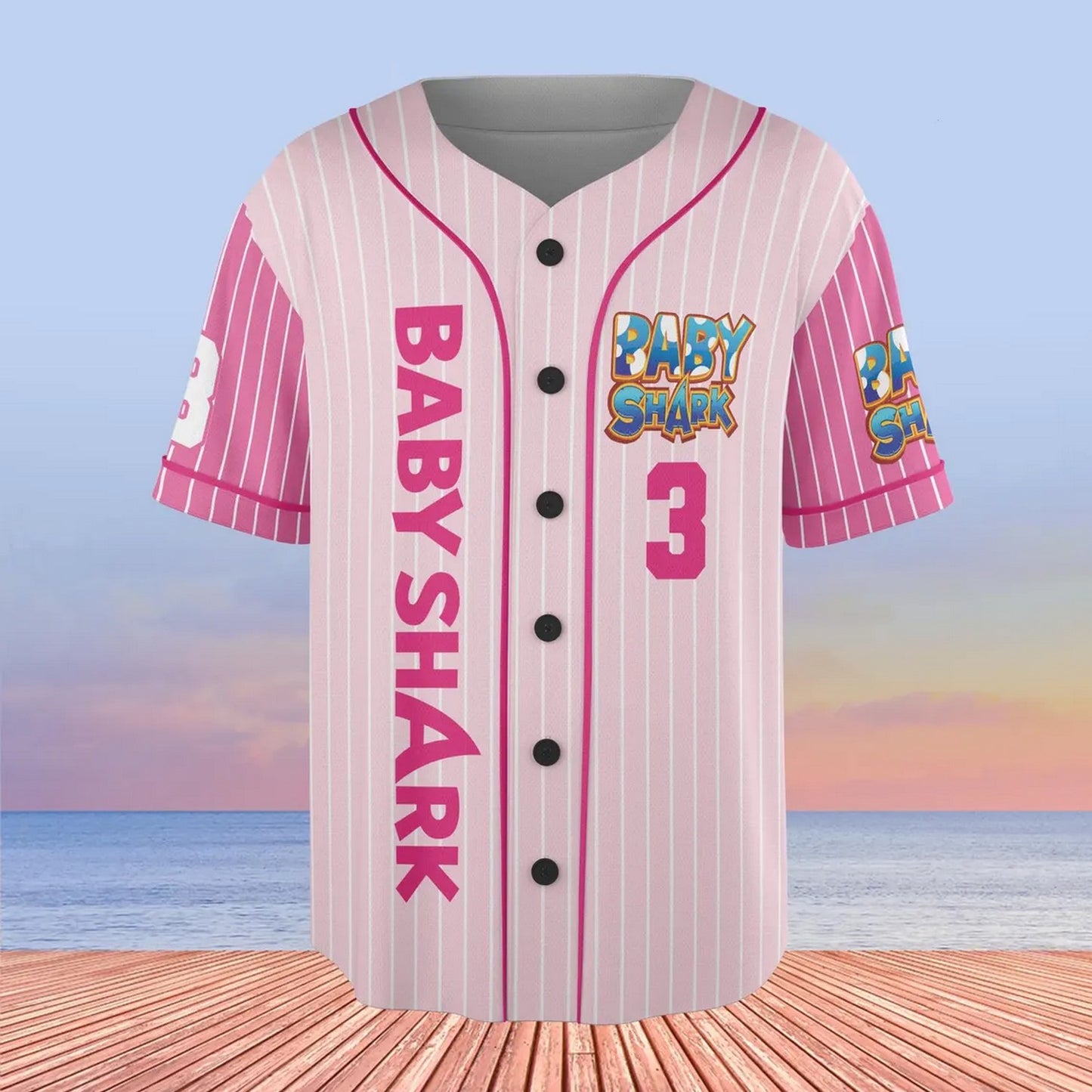 Custom Name And Number Cute Baby Shark Pink Baseball Jersey