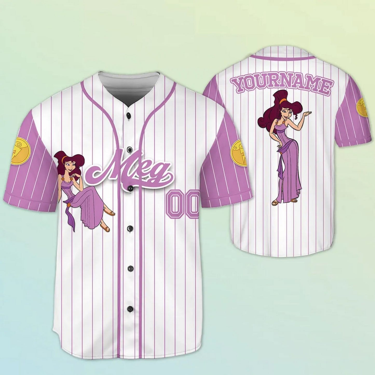 Custom Name And Number Hercules Meg Striped Purple White Baseball Jersey T-Shirts, Hoodie, Sweatshirt (Image 1)