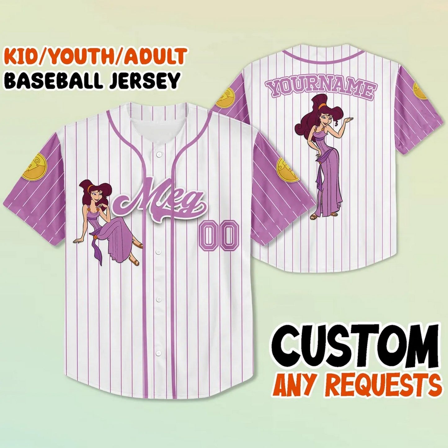 Custom Name And Number Hercules Meg Striped Purple White Baseball Jersey T-Shirts, Hoodie, Sweatshirt (Image 2)
