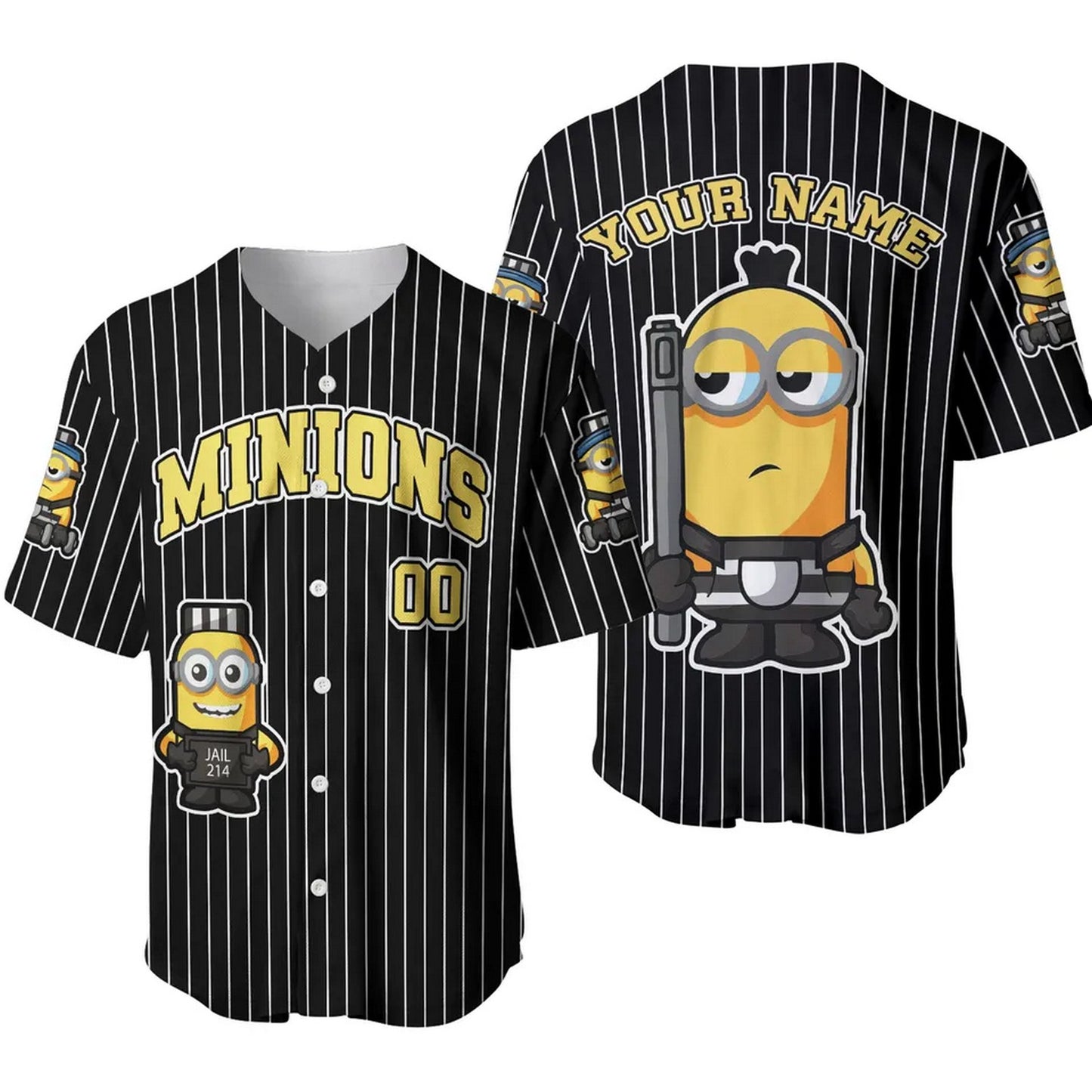 Custom Name And Number Jailer Minion Striped Black Baseball Jersey T-Shirts, Hoodie, Sweatshirt | WearSparks.com