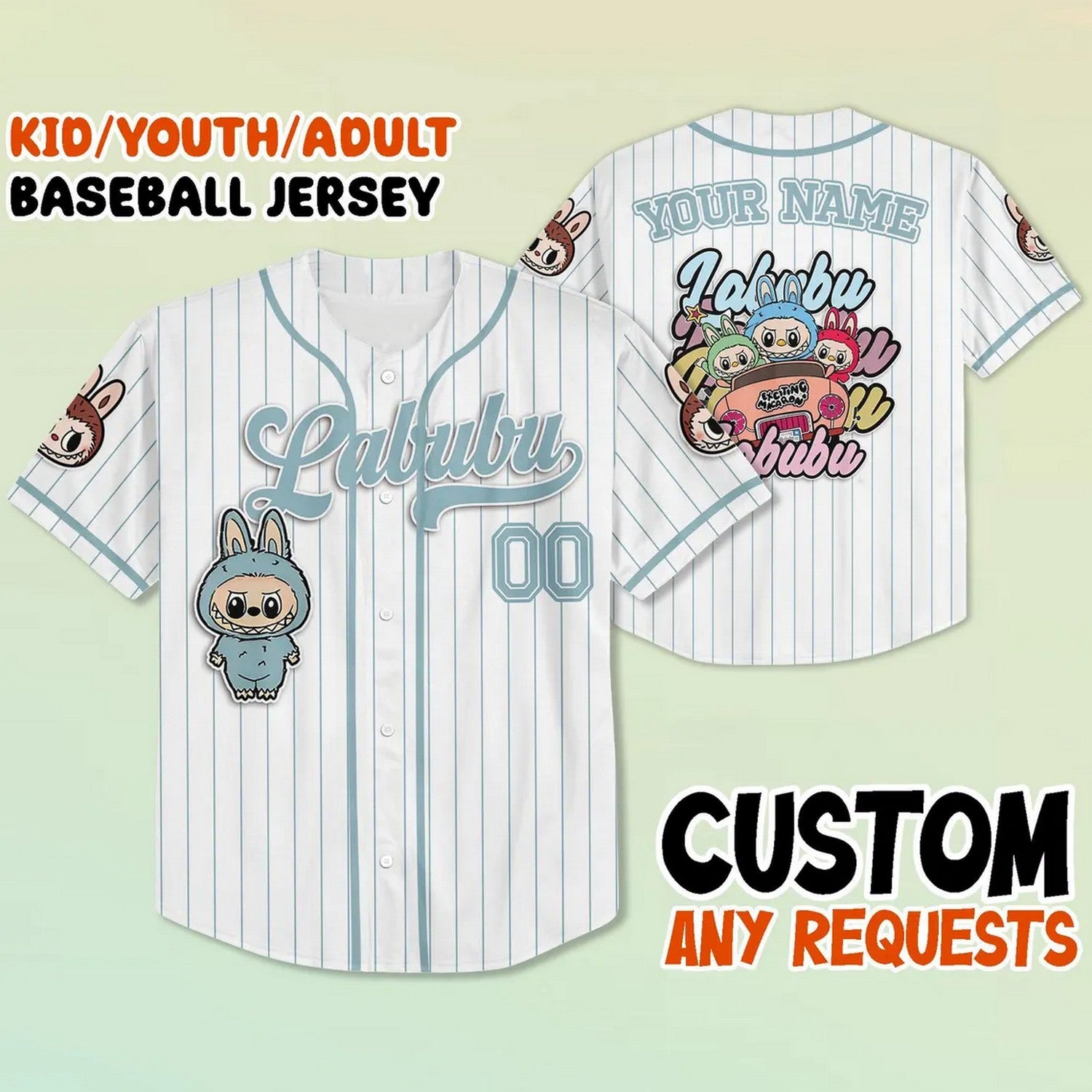 Custom Name And Number Labubu Blue Baseball Jersey T-Shirts, Hoodie, Sweatshirt | WearSparks.com (Image 2)