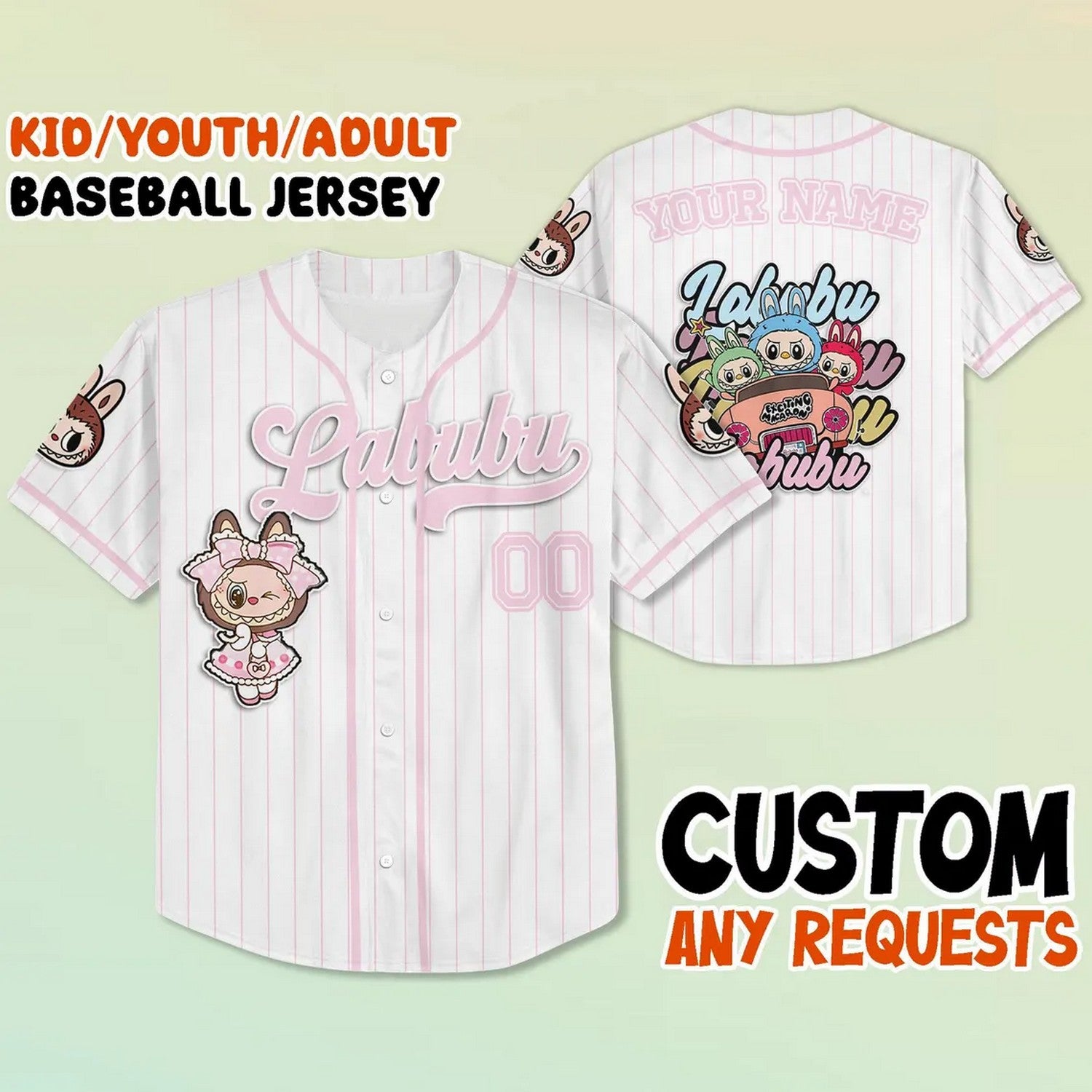 Custom Name And Number Labubu Cute Girl Pink Baseball Jersey T-Shirts, Hoodie, Sweatshirt | WearSparks.com (Image 2)