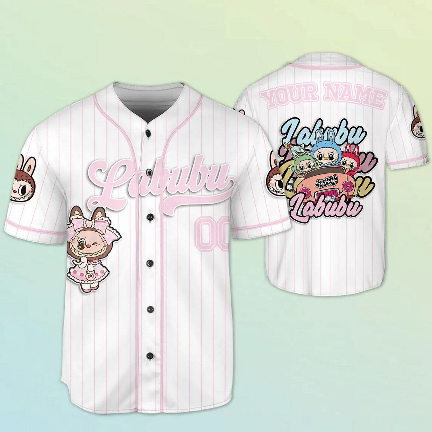 Custom Name And Number Labubu Cute Girl Pink Baseball Jersey T-Shirts, Hoodie, Sweatshirt | WearSparks.com (Image 1)