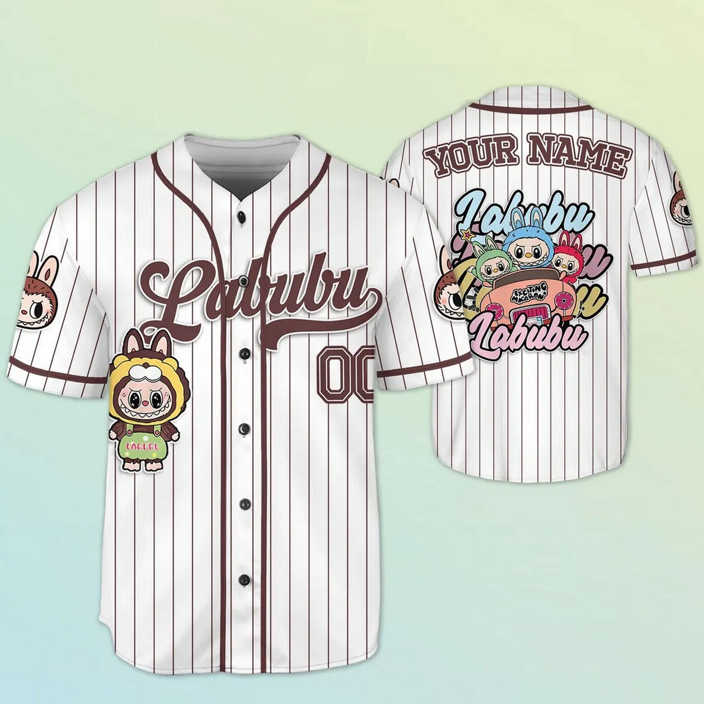 Custom Name And Number Labubu Green Yellow Baseball Jersey T-Shirts, Hoodie, Sweatshirt | WearSparks.com (Image 1)