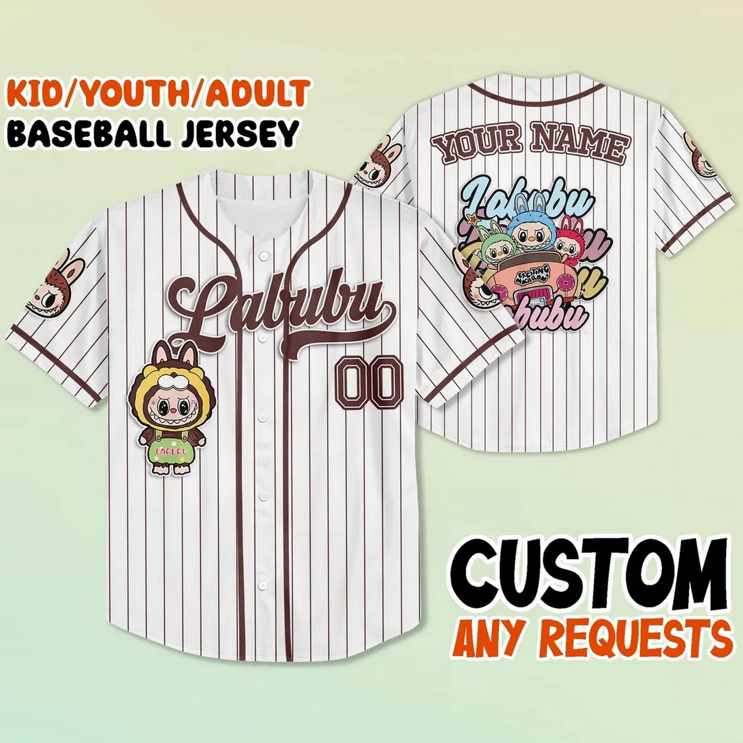 Custom Name And Number Labubu Green Yellow Baseball Jersey T-Shirts, Hoodie, Sweatshirt | WearSparks.com (Image 2)