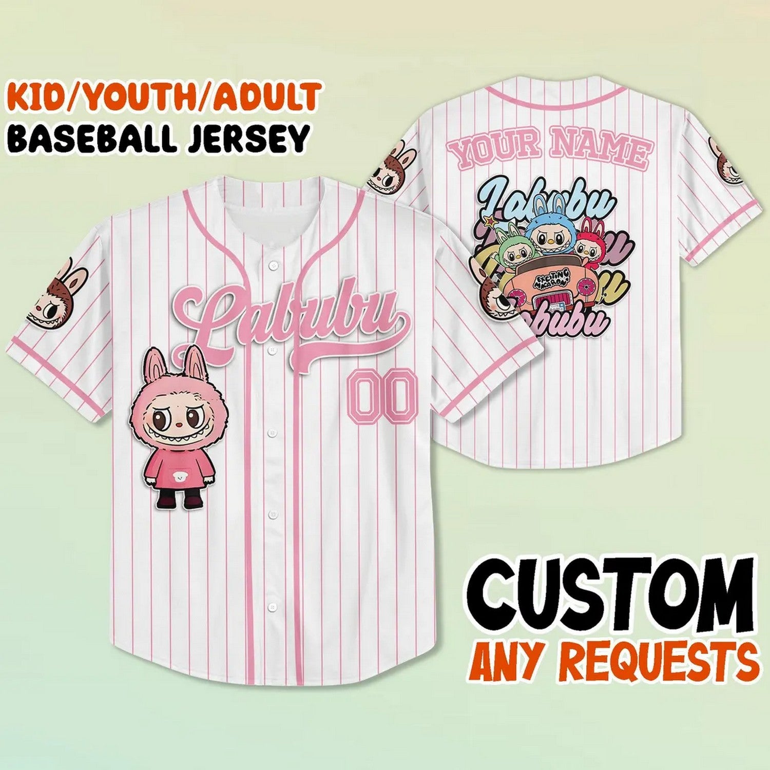 Custom Name And Number Labubu Pink Baseball Jersey T-Shirts, Hoodie, Sweatshirt | WearSparks.com (Image 2)