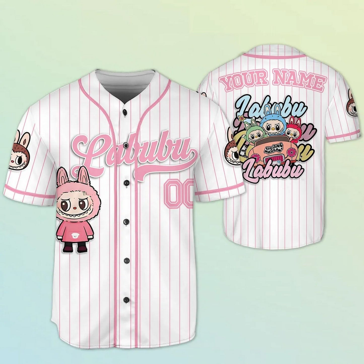 Custom Name And Number Labubu Pink Baseball Jersey T-Shirts, Hoodie, Sweatshirt | WearSparks.com (Image 1)
