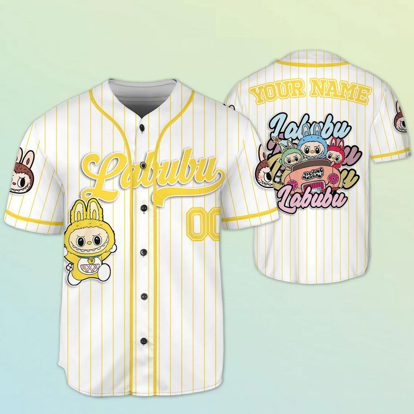 Custom Name And Number Labubu Yellow Baseball Jersey T-Shirts, Hoodie, Sweatshirt | WearSparks.com (Image 1)