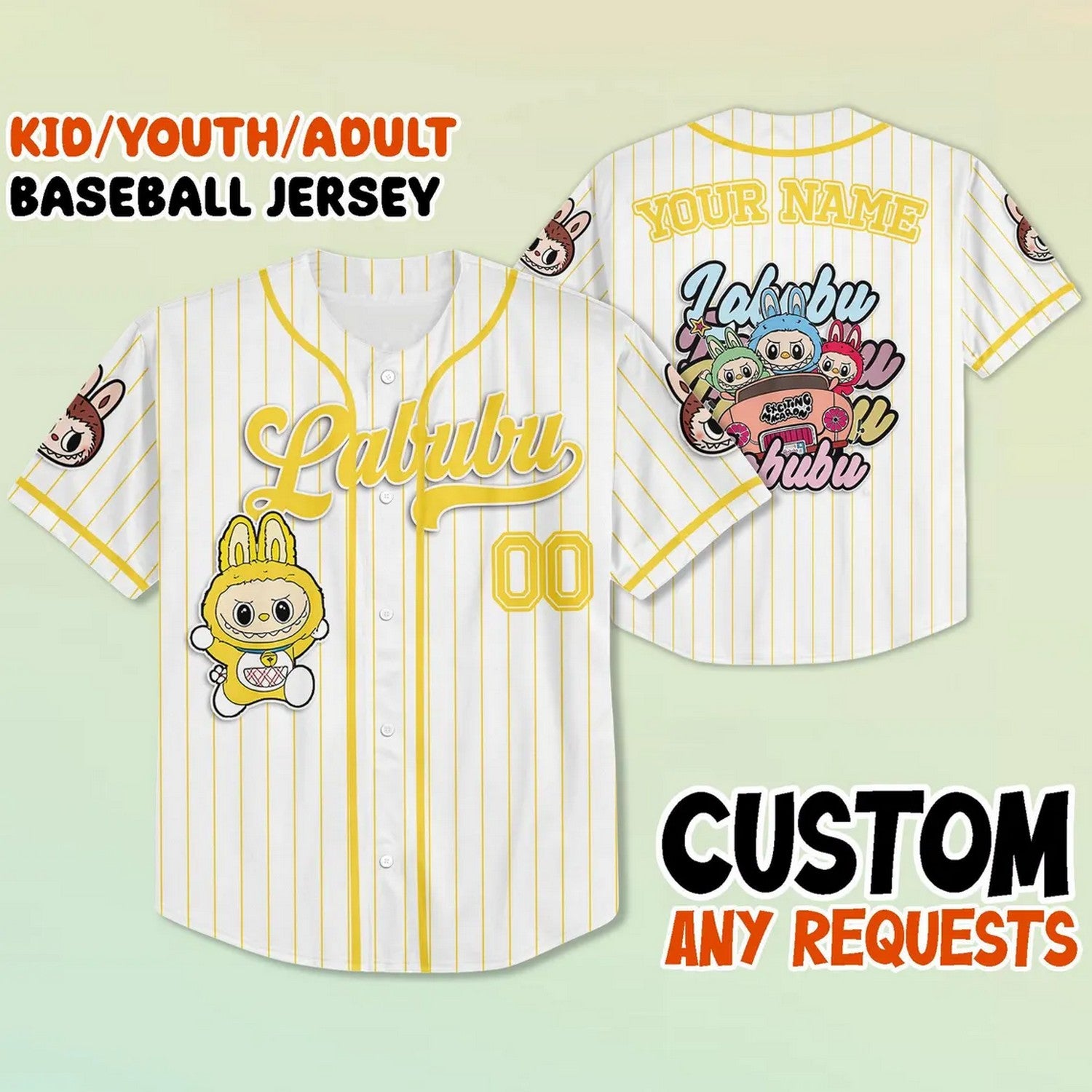 Custom Name And Number Labubu Yellow Baseball Jersey T-Shirts, Hoodie, Sweatshirt | WearSparks.com (Image 2)