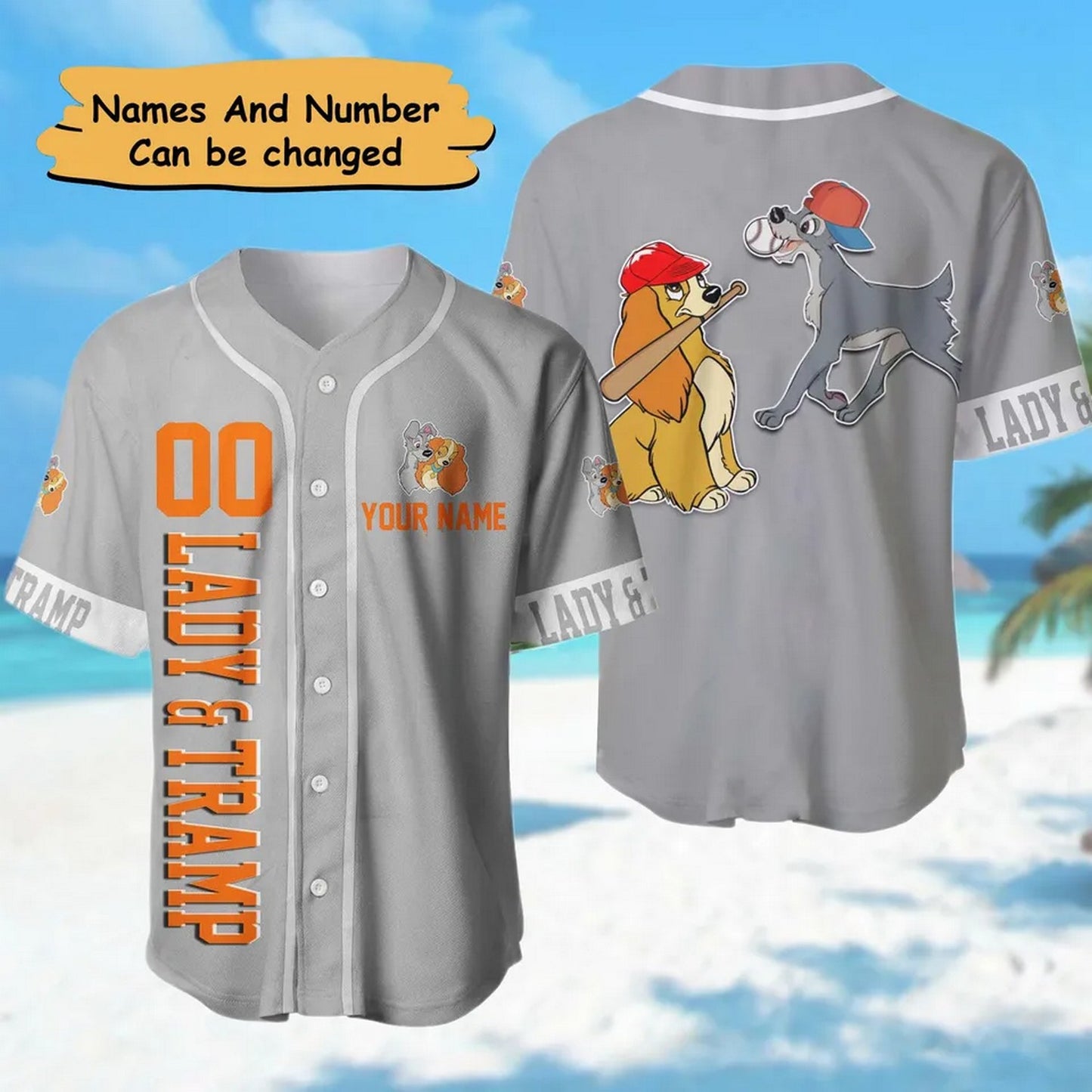 Custom Name And Number Lady And Tramp Dog Gray Baseball Jersey T-Shirts, Hoodie, Sweatshirt | WearSparks.com
