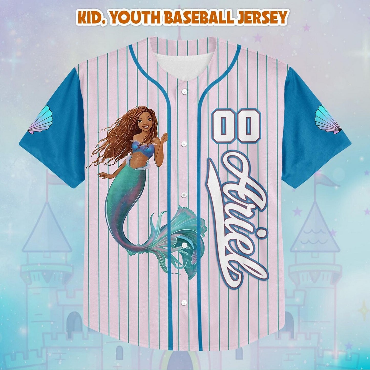 Custom Name And Number The Little Mermaid Princess Ariel Blue Pink Baseball Jersey T-Shirts, Hoodie, Sweatshirt (Image 3)