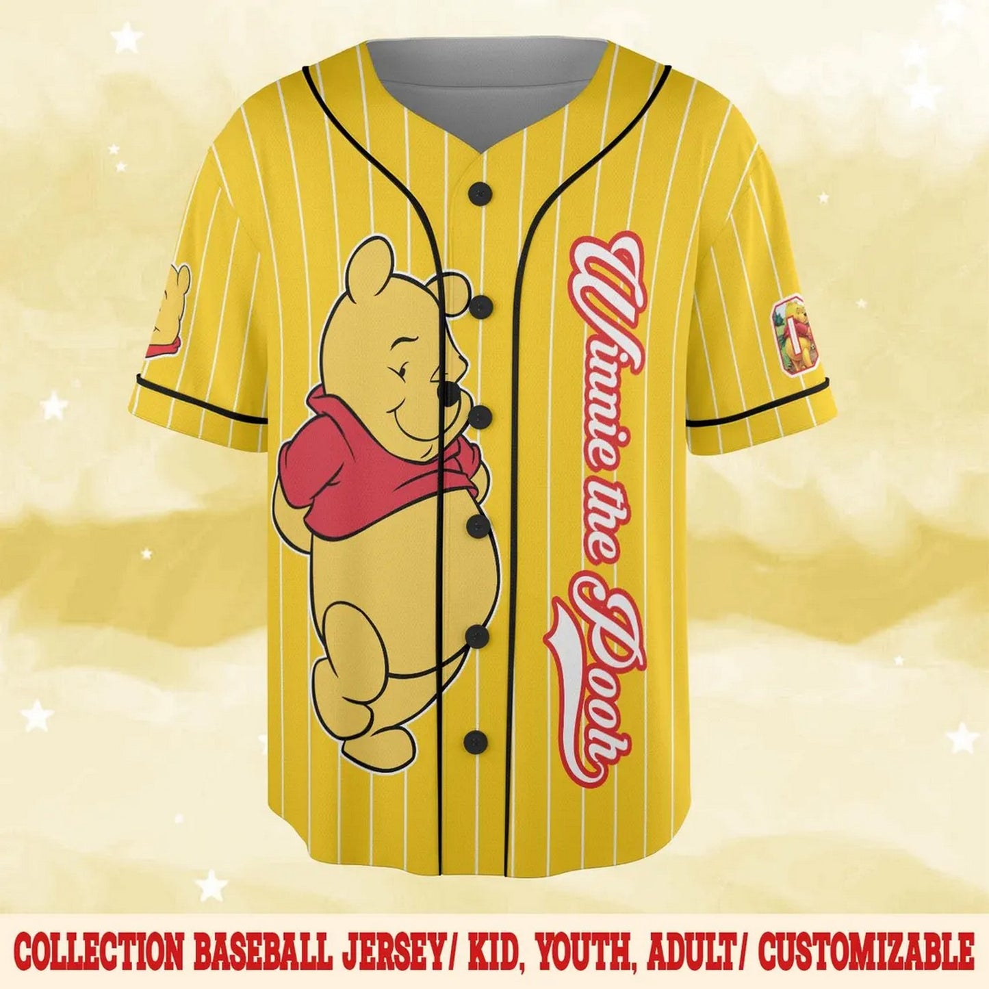 Custom Name And Number Winnie The Pooh Bear Yellow Baseball Jersey T-Shirts, Hoodie, Sweatshirt | WearSparks.com (Image 2)