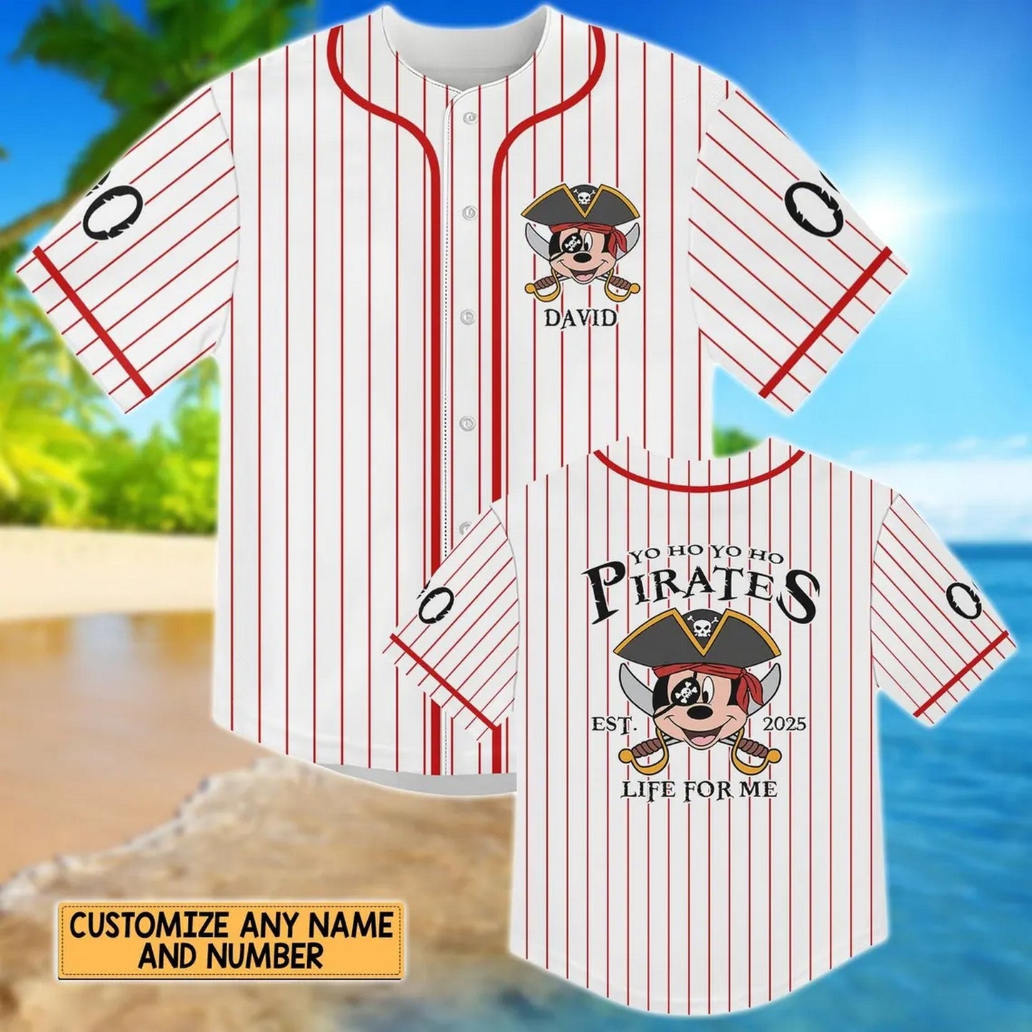 Custom Name Funny Mickey Captain Pirate Baseball Jersey