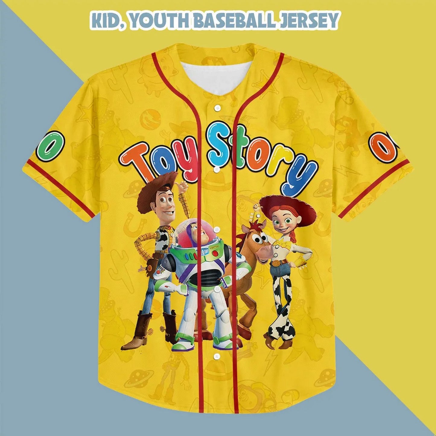 Custom Name Funny Toy Story Character Yellow Baseball Jersey