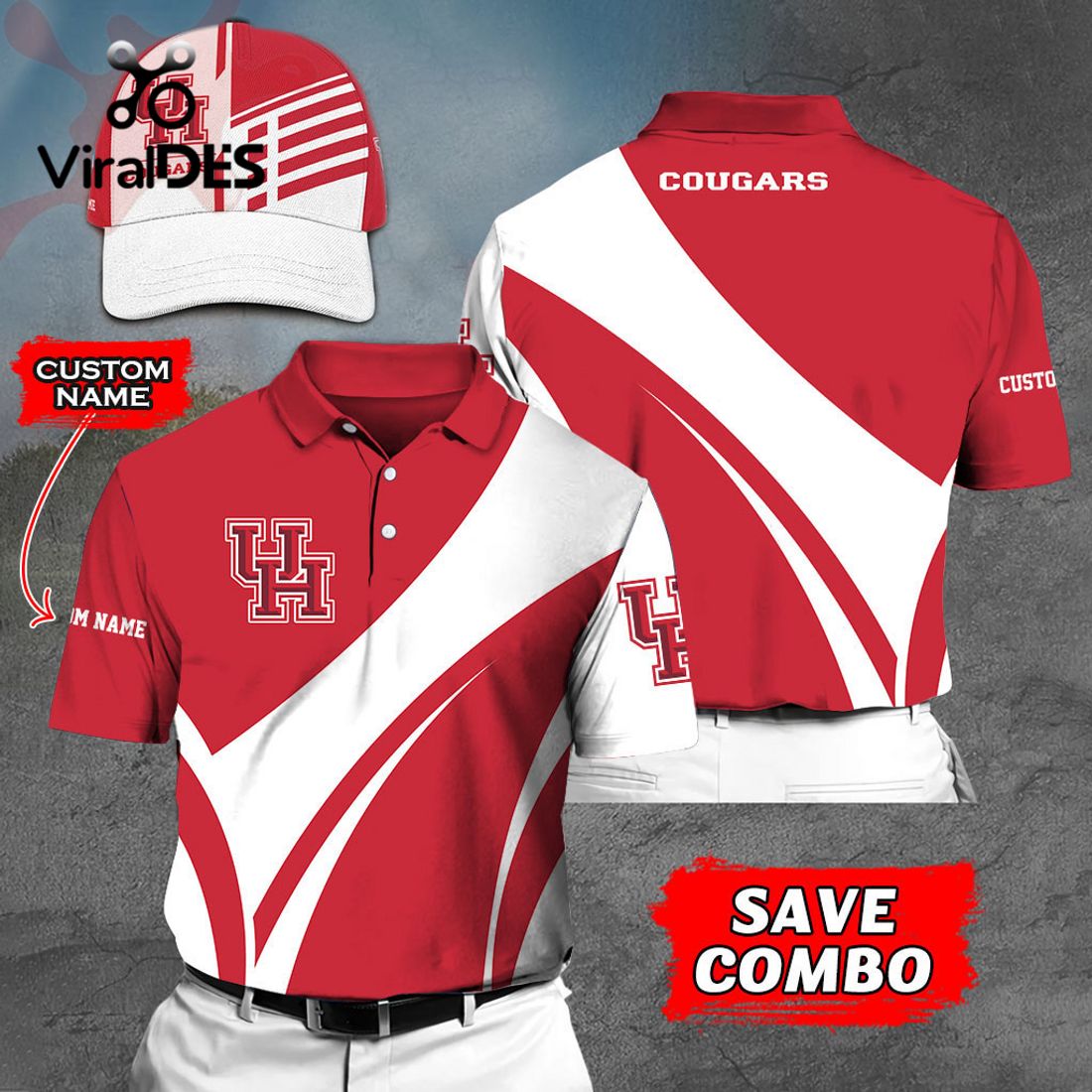 Custom Name Houston Cougars Polo, Cap Limited Edition