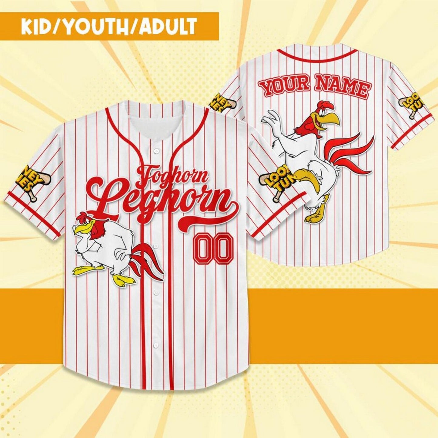 Custom Name Looney Tune Foghorn Leghorn Simple Baseball Jersey